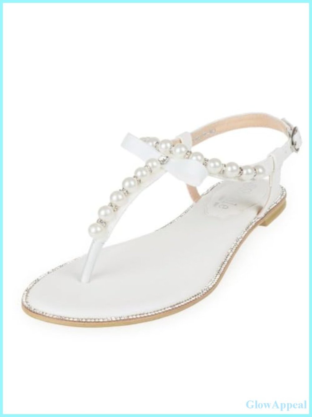 Women's Pearl T-Strap Flat Sandals Faux Leather Buckle Summer
